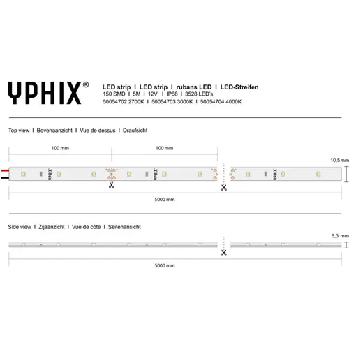 Yphix 50054704 LED strip 12V 4000K IP68 150 SMD 3528 LEDS - 5 meter