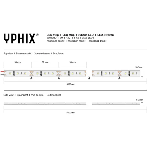 Yphix 50054804 LED strip 12V 4000K IP68 300 SMD 3528 LEDS - 5 meter