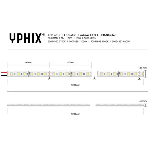 Yphix 50054862 LED strip 24V 4000K IP68 300 SMD 5050 LEDS - 5 meter
