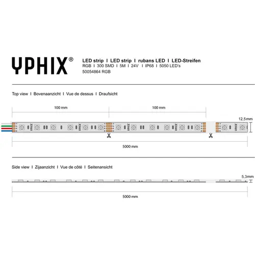 Yphix 50054864 LED strip 24V RGB IP68 300 SMD 5050 LEDS - 5 meter