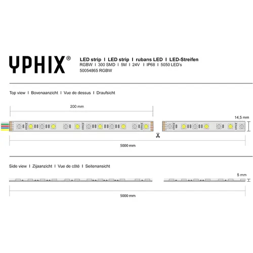 Yphix 50054865 LED strip 24V RGBW IP68 300 SMD 5050 LEDS - 5 meter