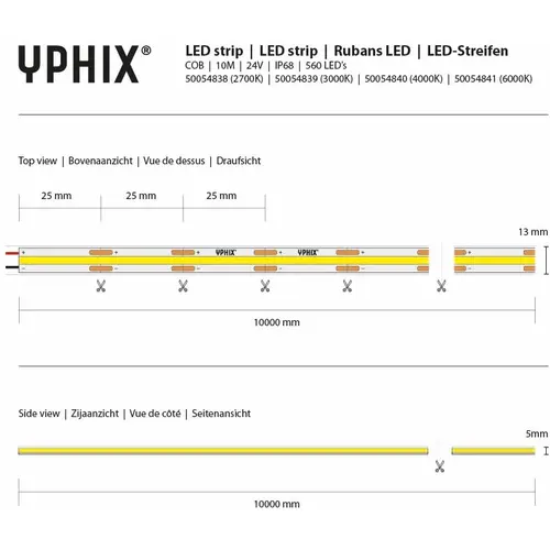 Yphix 50054839 led strip 24v 3000k ip68 - 10 meter
