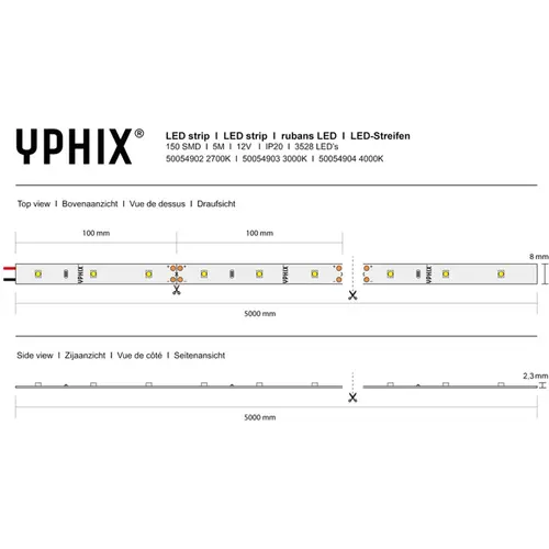 Yphix 50054904 LED strip 12V 4000K IP20 150 SMD 3528 LEDS - 5 meter