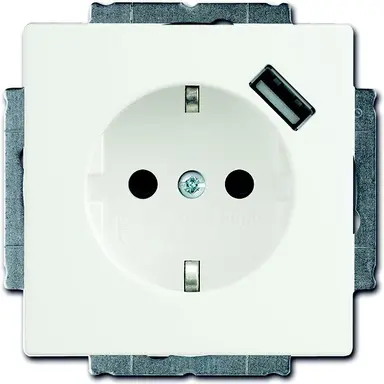Busch-Jaeger 20 EUCBUSB-884 wandcontactdoos randaarde kindveilig met USB-voeding Future Linear studiowit mat OP=OP