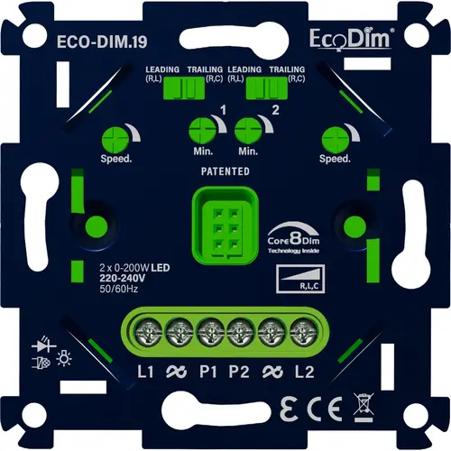 EcoDim ECO-DIM.19 duo-tastdimmer LED 2x 0-200W incl. witte en zwarte knop RCL