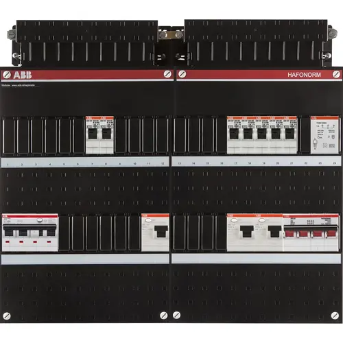 ABB Haf HE-H44.C11-22.22-0.32.32.33T geassembleerde 3-fase groepenkast met 7 groepen achter 3 aardlekschakelaars 40A 30mA