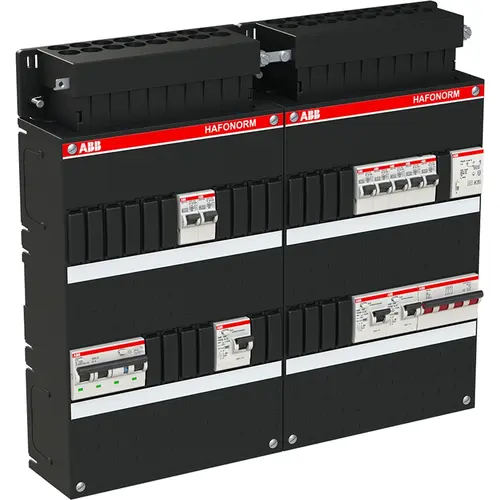 ABB Haf HE-H44.C11-22.22-0.32.32.33T geassembleerde 3-fase groepenkast met 7 groepen achter 3 aardlekschakelaars 40A 30mA
