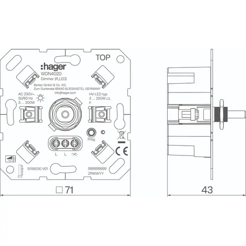 Hager Berker WDN4020 universele draaidimmer standaard
