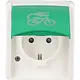 Busch-Jaeger 20 EBW/LA-13-54 wandcontactdoos randaarde Safety+ klapdeksel met opdruk fietsoplaadpunt opbouw Ocean IP44 alpinwit/groen