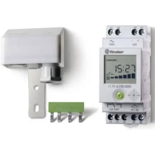 Finder 11.91.8.230.0000 DIN-rail schemerschakelaar digitaal met tijdschakelklok en 1 wisselcontact 16A