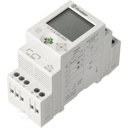 Finder 11.91.8.230.0000 DIN-rail schemerschakelaar digitaal met tijdschakelklok en 1 wisselcontact 16A
