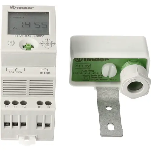 Finder 11.91.8.230.0000 DIN-rail schemerschakelaar digitaal met tijdschakelklok en 1 wisselcontact 16A