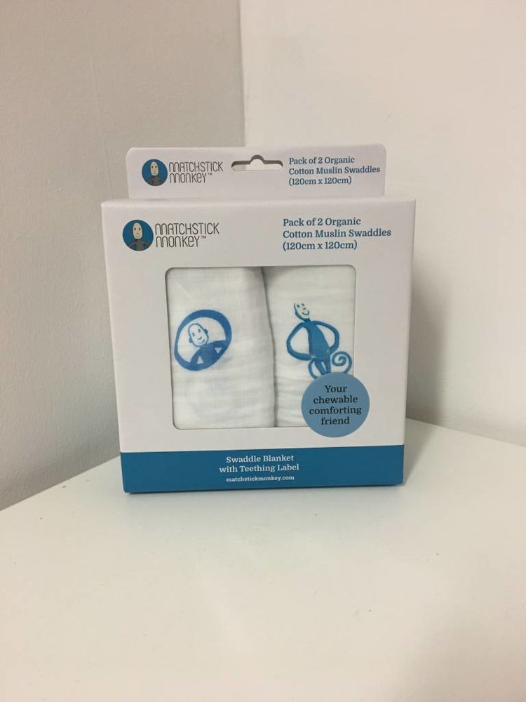 Matchstick Monkey Swaddle Blankets - Blue