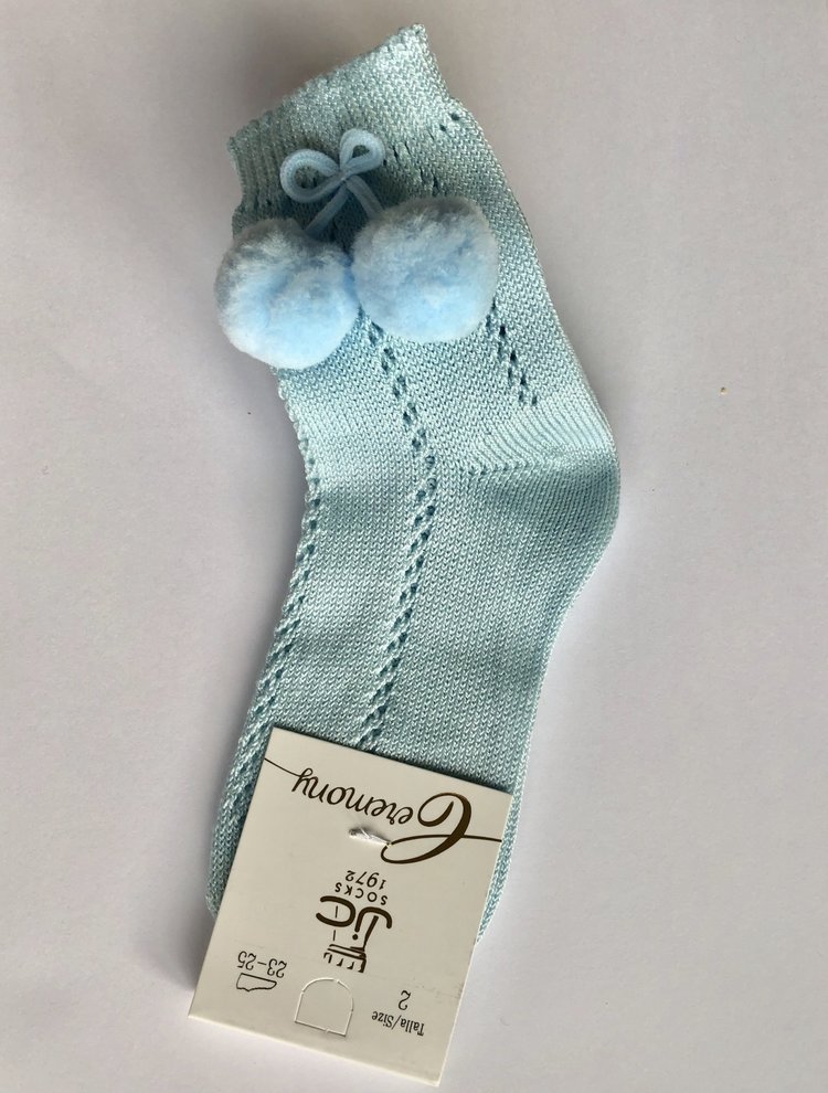 JC Socks JC Socks Pale Blue Open Weave Socks With Pom Pom