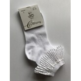 JC Socks JC Socks 32632 White Ankle sock,Pleated Lace Ruffle