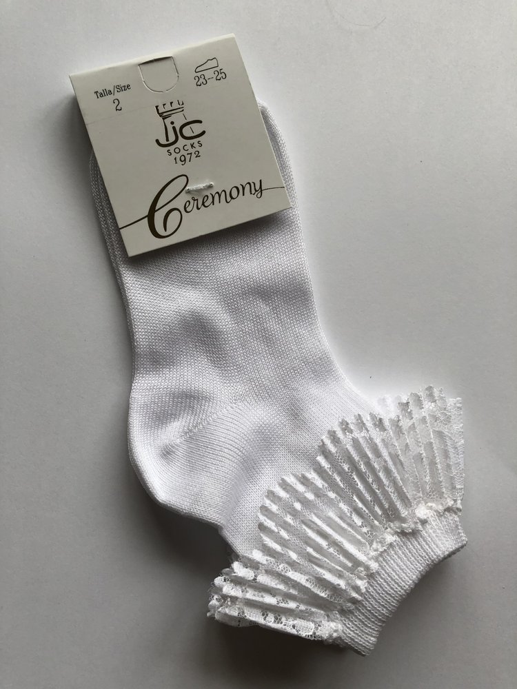 JC Socks JC Socks 32632 White Ankle sock,Pleated Lace Ruffle
