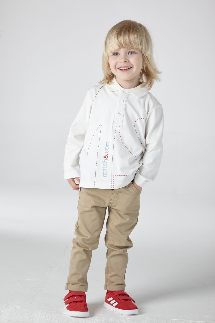 Mitch and Son Mitch & Son Peters MS1243 Winter White MS Plain Polo - 6M