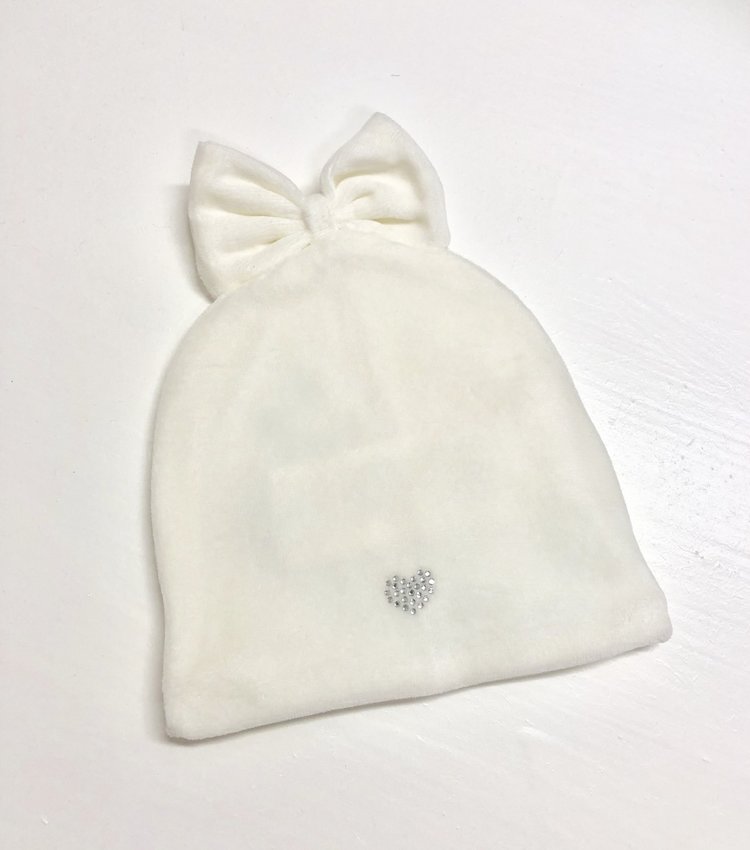 iDO Ido Ido Winter White Velour Hat with Bow - 3-6 MONTHS