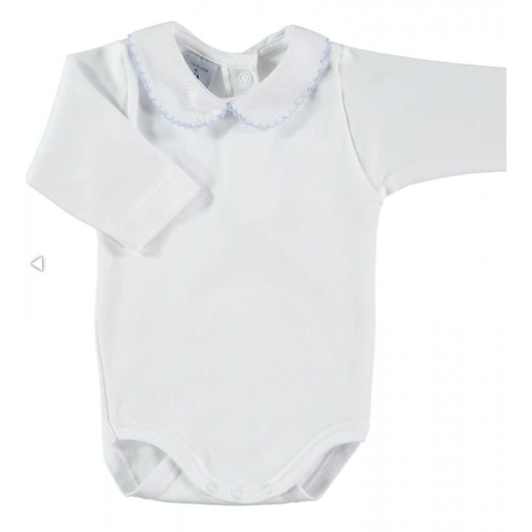 Babidu Babidu L-Sleeve Body-suit, Blue Trim PeterPan Collar1188