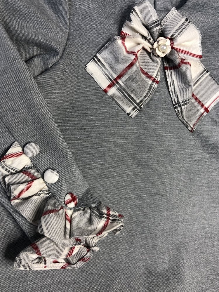 DAGA Daga Grey Dress with Tartan Trim - AGE 4