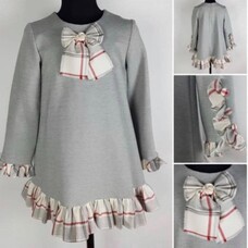DAGA Daga Grey Dress with Tartan Trim - AGE 4