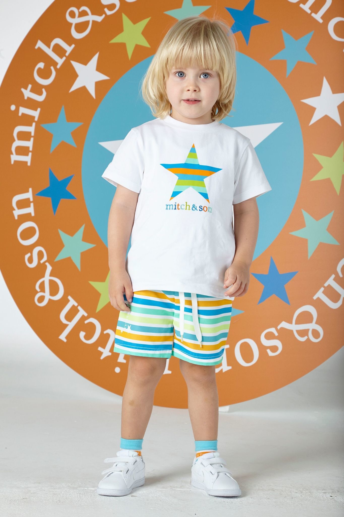 Mitch Son Andrew White Stripe Star T Shirt Bubbles Childrenswear