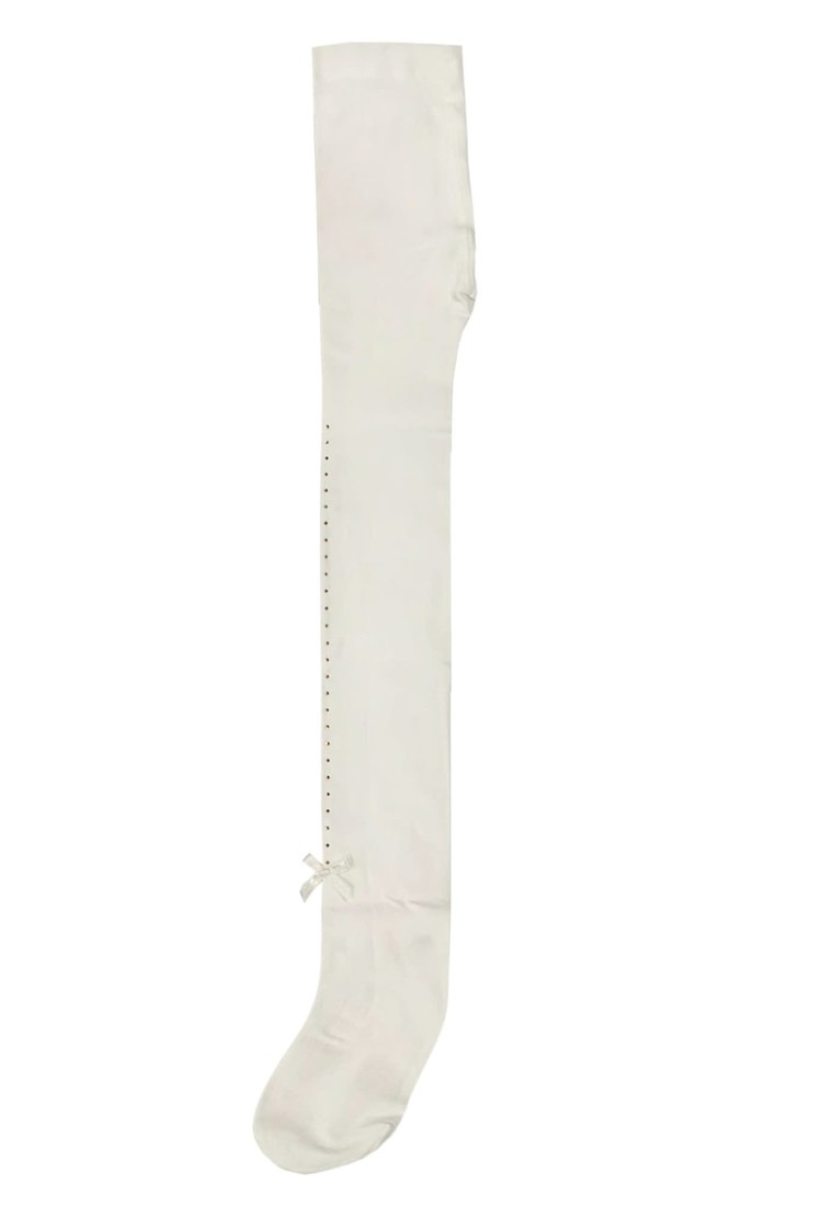 LeChic LeChic Off White Tights With Bow & Rhinestones 5904