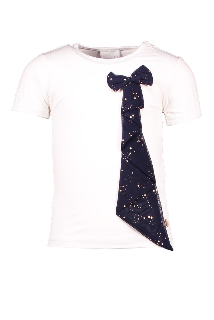 LeChic Le Chic Off White T-Shirt With Navy Bow
