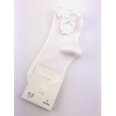 JC Socks JC Socks 32634-1 White Sock with Bow & Pearl Detail (thick Sock)