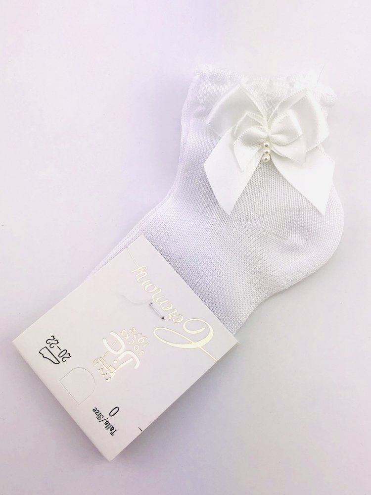 JC Socks JC Socks 32634 White Sock with Bow & Pearl Detail (fine Sock)