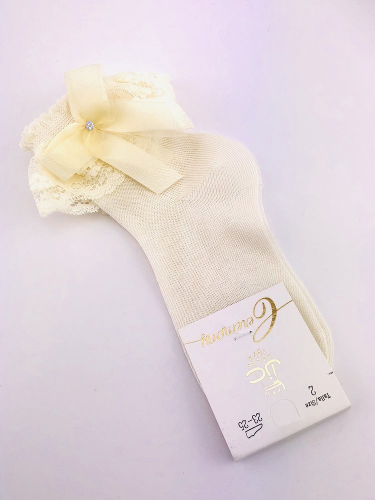 JC Socks JC Socks 32629-2 Ivory Lace Fill With Bow ( Fine Sock)