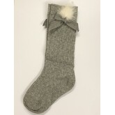 Daga Grey Sock with Bow and Fur Pom - MEDIUM (5-8Y)