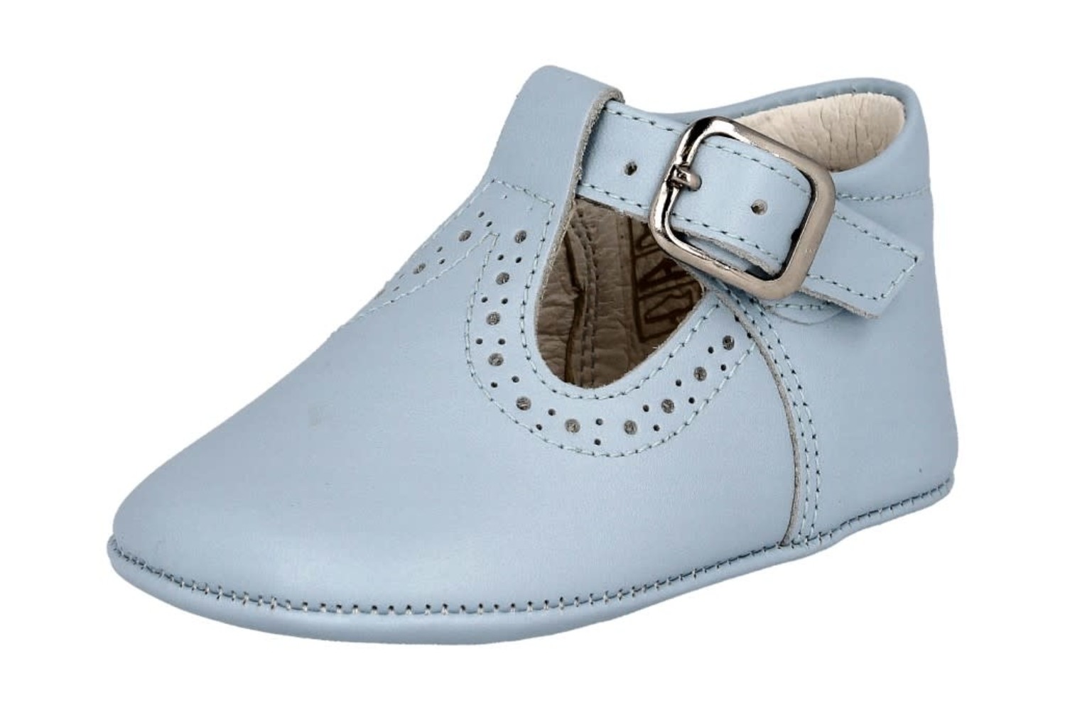 Andanines Blue Leather Pram Shoe 202801 S21 Bubbles Childrenswear