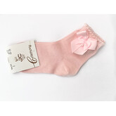 JC Socks JC Socks Pink Ankle Socks with Bow & Pearl 32634