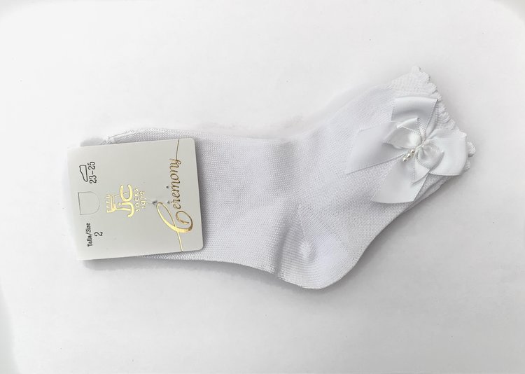 JC Socks JC Socks White Ankle Sock with Bow & Pearl Detail 32634
