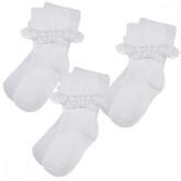 Pex Pex Girls 3pr Pack White Frilly Socks