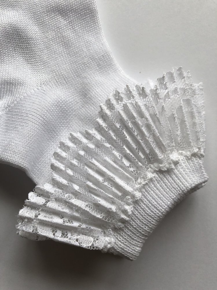 JC Socks JC Socks 32632 White Ankle sock,Pleated Lace Ruffle