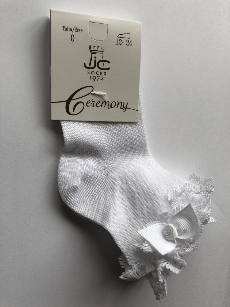 JC Socks JC Socks White Ankle Sock With Short Lace Ruffle & Rose Bow