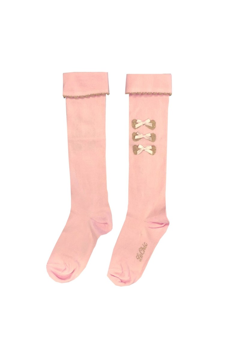 LeChic LeChic Pink Knee-high Sock With gold Bows