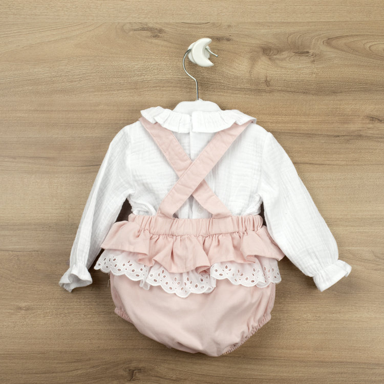 Babidu Babidu Pink and White Ruffle Dungaree Set - 30341 - AGE 3