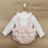 Babidu Babidu Pink and White Ruffle Dungaree Set - 30341 - AGE 3