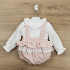 Babidu Babidu Pink and White Ruffle Dungaree Set - 30341 - AGE 3