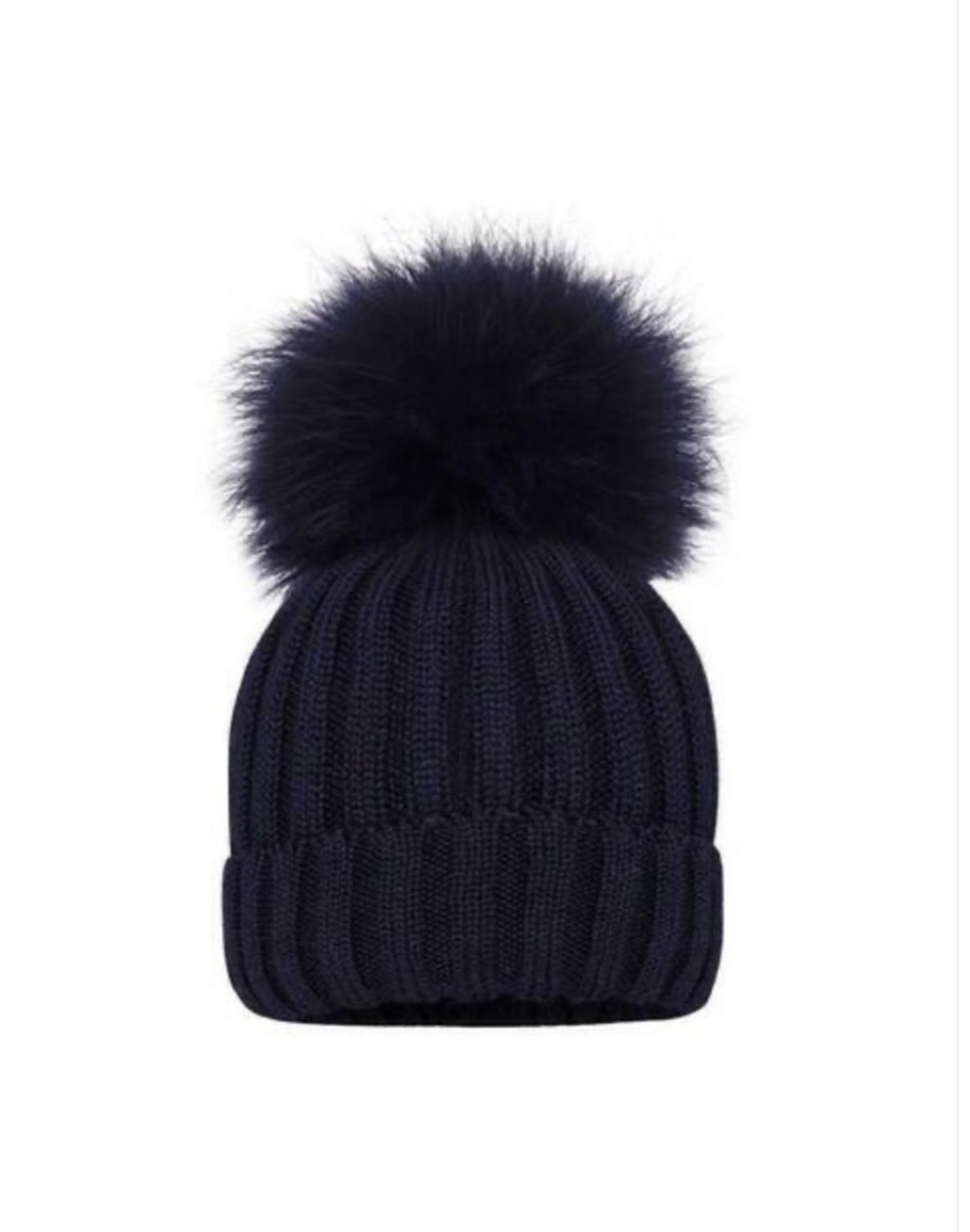 ladies navy pom pom hat