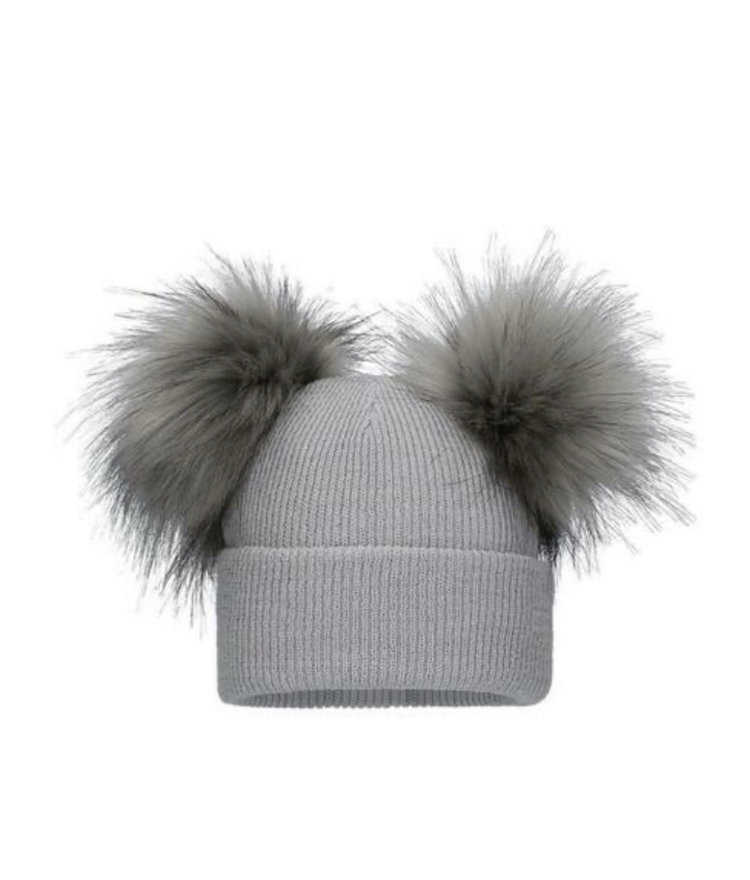 Pom Pom Envy Pom Pom Envy Grey Double Pom Pom Hat