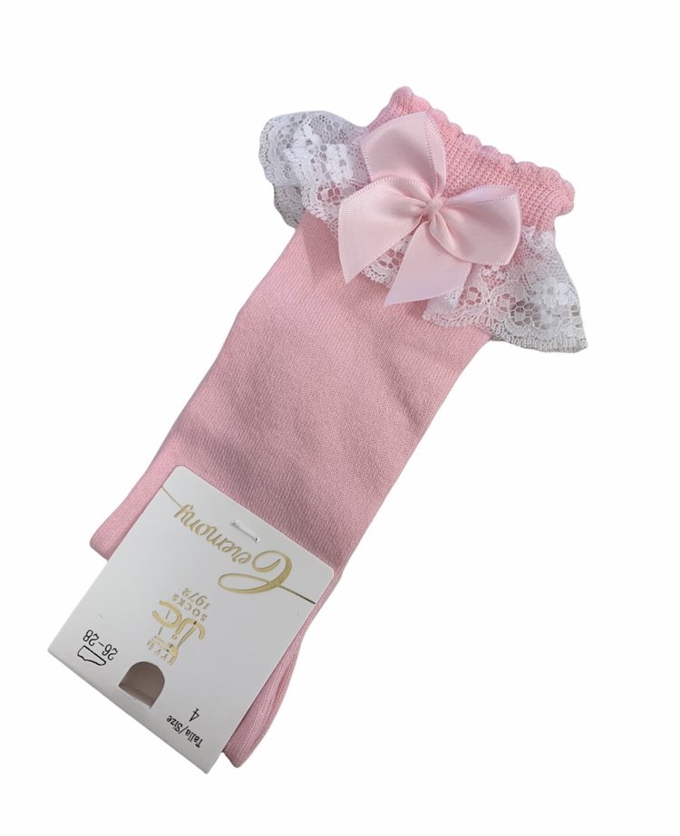JC Socks JC Socks 56300 Pink Lace Frill Sock With Bow