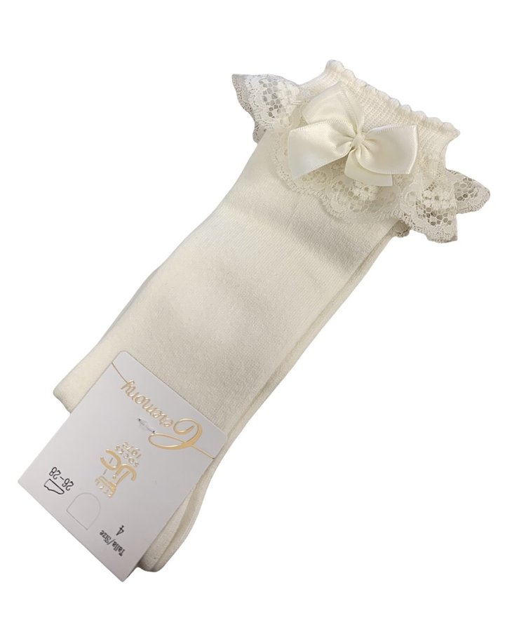 JC Socks JC 56300 Cream Lace Frill Sock With Bow