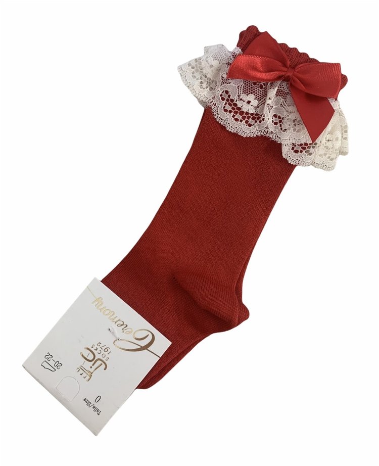 JC Socks JC 56300 Red Lace Frill Sock With Bow
