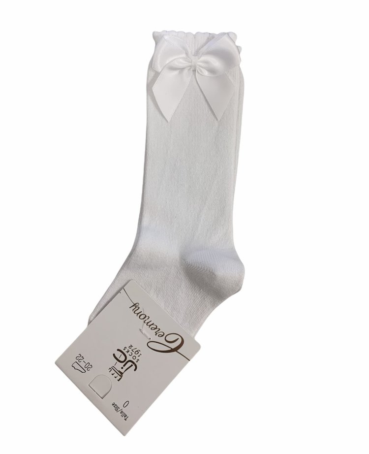 JC Socks White Knee High Socks with Bow 55000