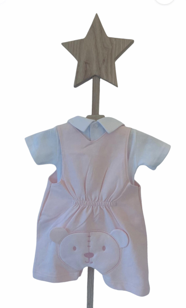 Little Lads & Ladies Little Lads & Ladies Pink Bear Bum Dungaree Set LL08