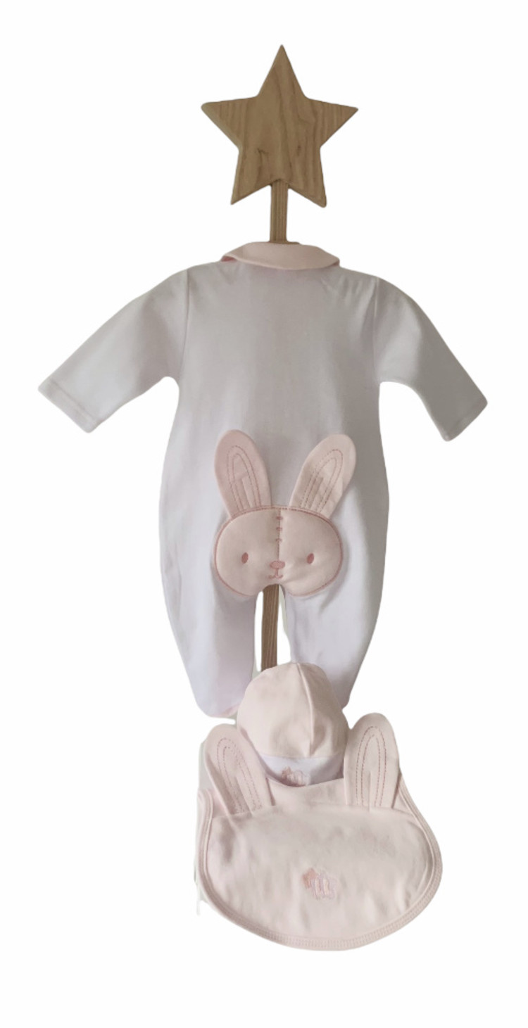 Little Lads & Ladies Little Lads & Ladies Pink Rabbit Bottom Babygrow